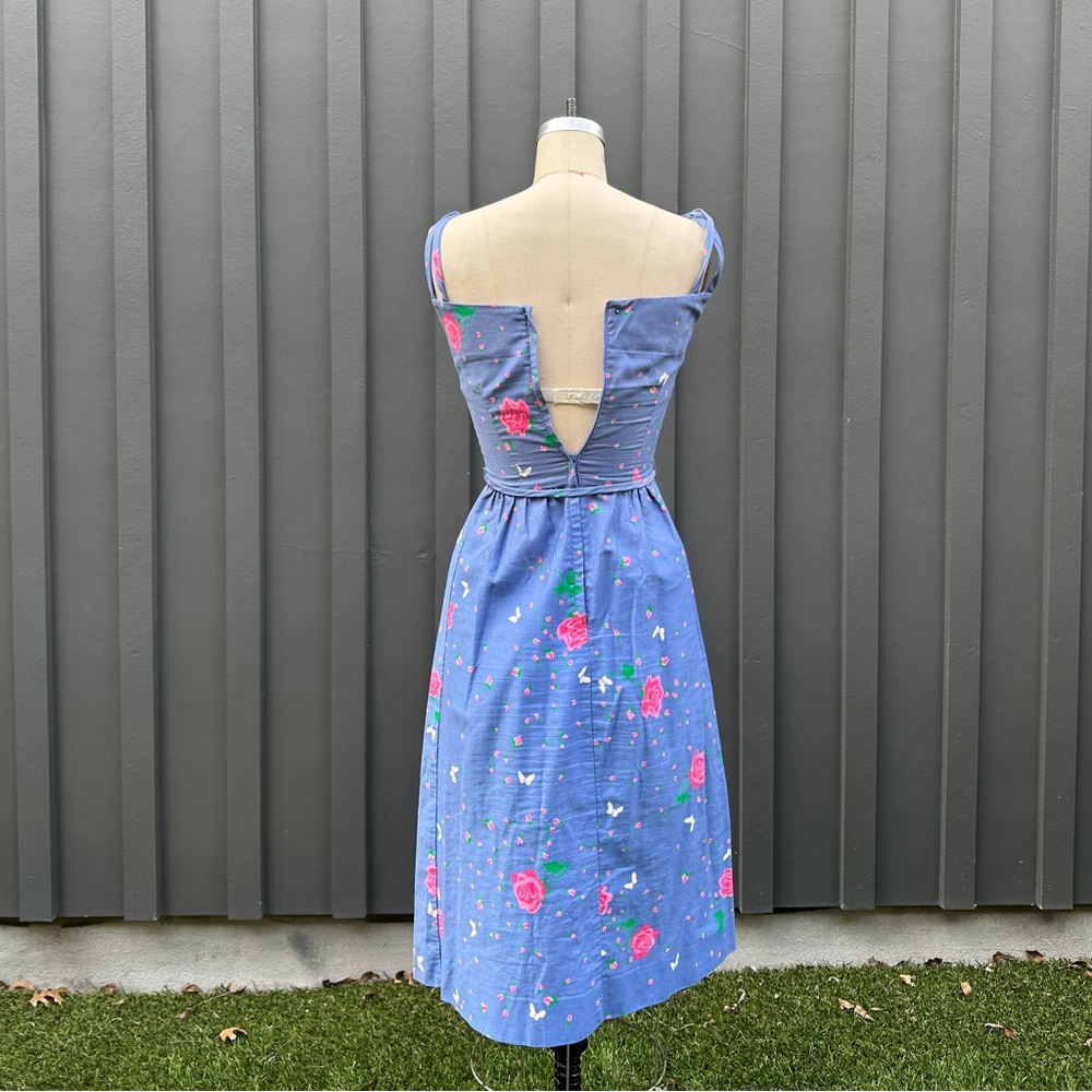 Vintage Malia Honolulu Periwinkle Floral Strappy Sun Dress - Picture 6 of 14